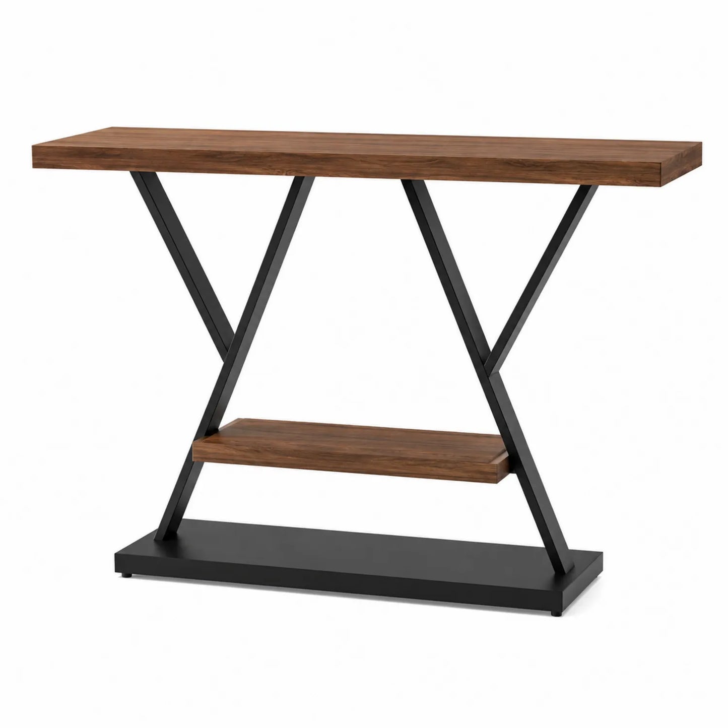 Konsola salonowa prostokątna z drewna i metalu 120x35x80 cm Brązowa/Czarna
