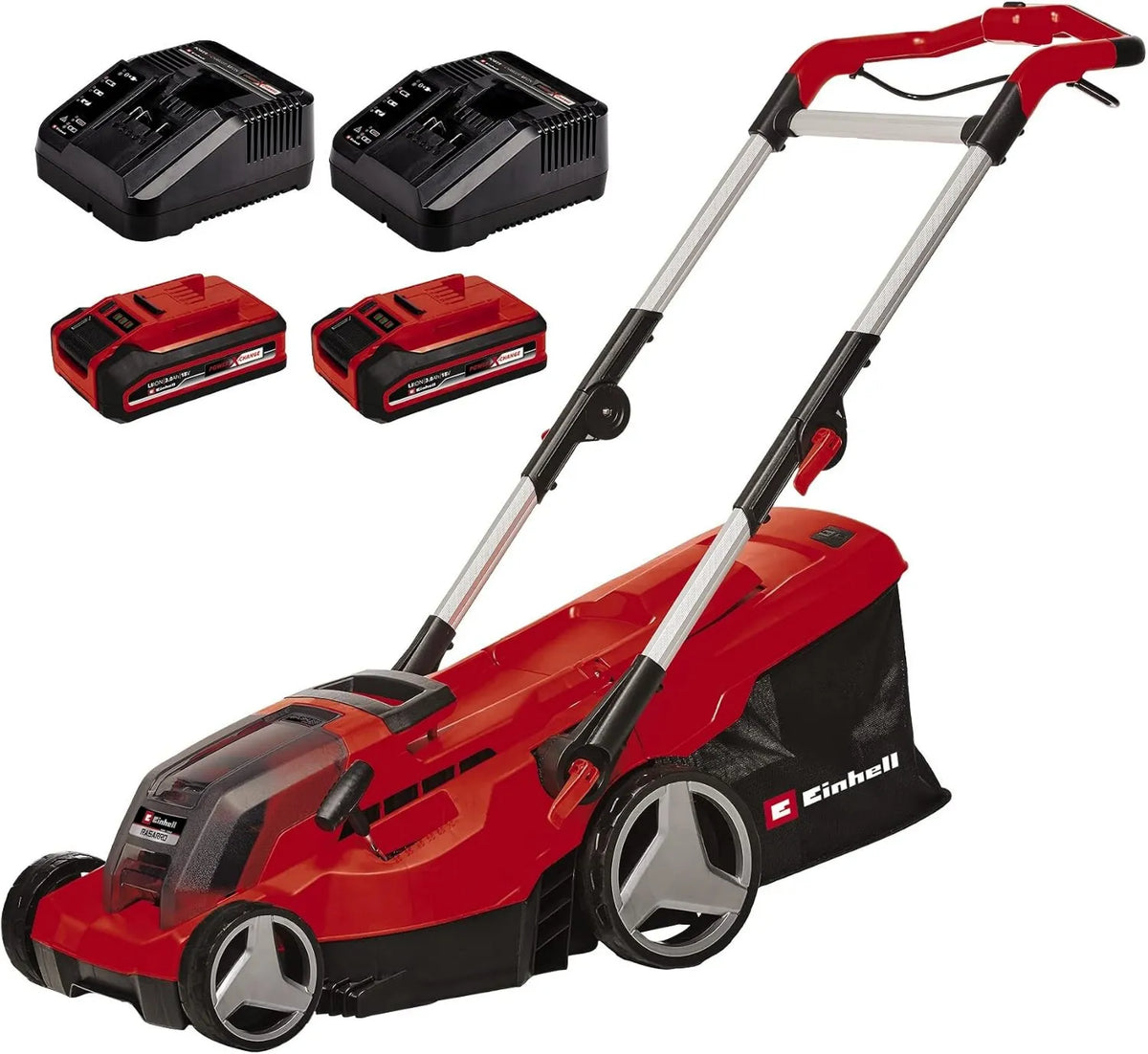 RASARRO 36/36 kosiarka, 400 m², 3,0 Ah, zasilanie akumulatorowe, Akumulatorowa kosiarka Einhell Kit Power X-Change, szerokość cięcia 36 cm, 75 mm