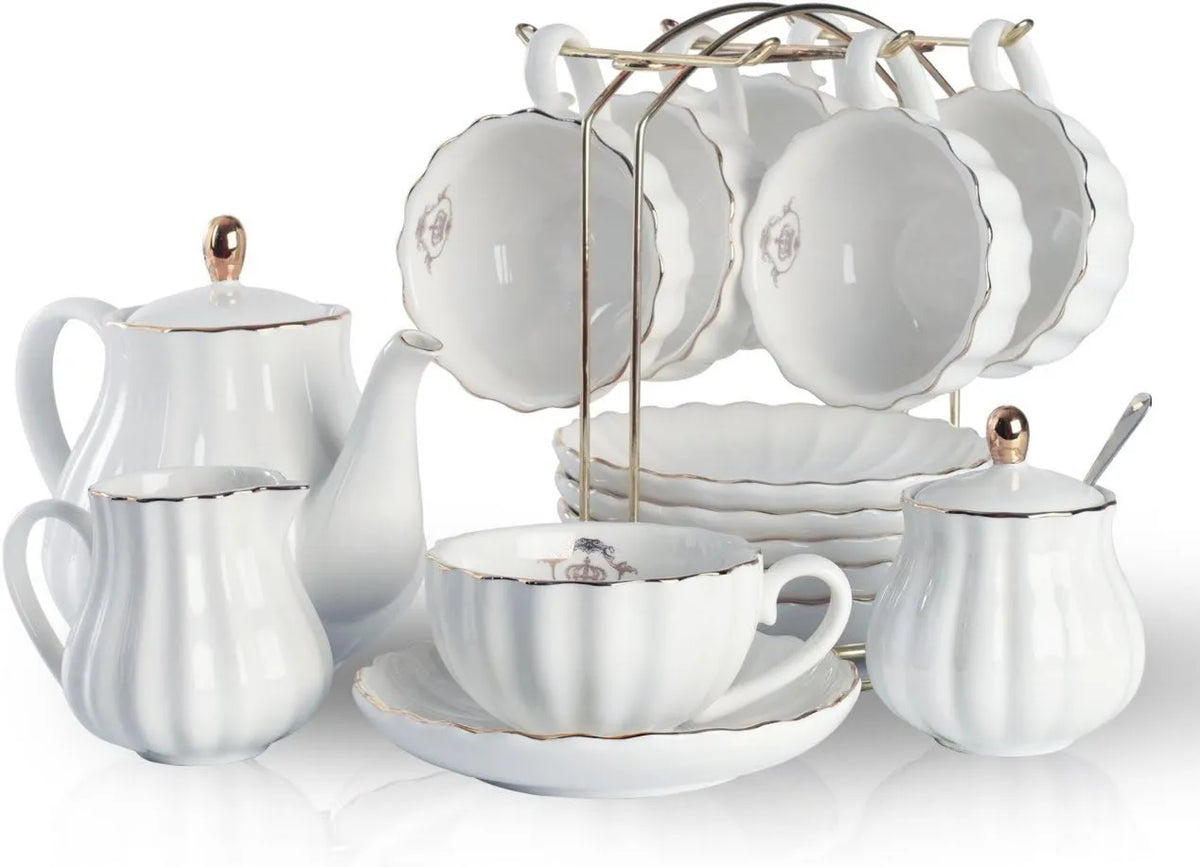 Sweejar Home, Sweejar Strona główna Porcelana Tea Service z filiżankami i sosem Royal Family Pattern 225 ml biały