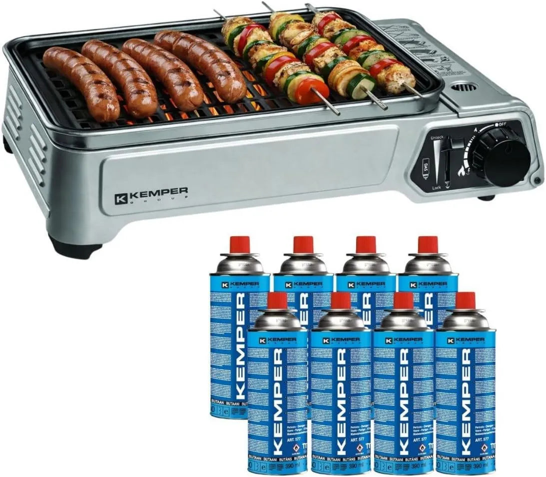 Grill gazowy, 1900 W, 227 g, funkcja grilla, KEMPER Grill gazowy 1900 W + 8 wkładów gazowych kempingowych