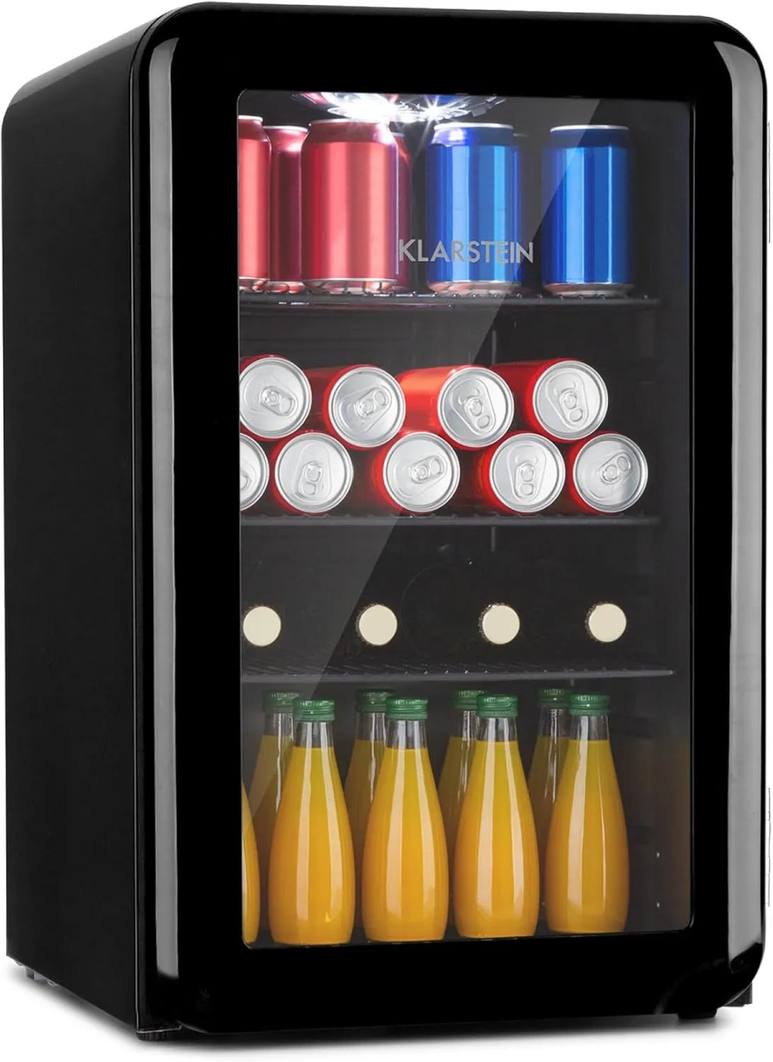 KLARSTEIN minilodówka, Lodówka, 70 l, 0- 10°C, 39 dB, czarny, mini bar, lodówka retro, przyjazne dla środowiska, drzwi podwójne szyby, konstrukcja retro