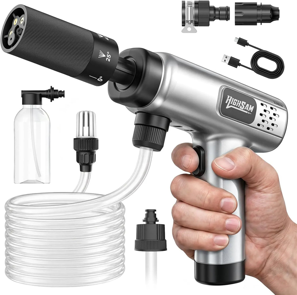 highsam, 5- in-1, 1800 W do czyszczenia wysokiego ciśnienia, przenośny, duży zbiornik, kemping, Max 80 Bar, LED ekran, ogród i kemping, 1, 5 kg, wąż 5m 5-en-1