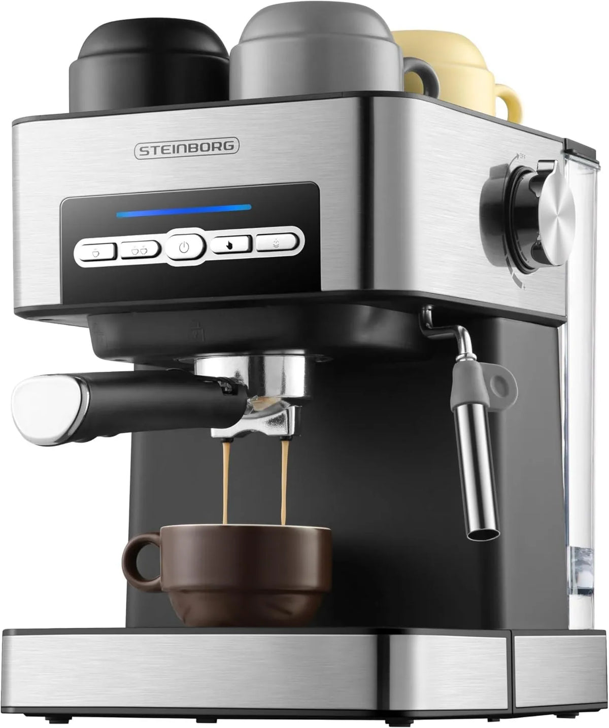 Ekspres ciśnieniowy, 1,6 l, 15 bar, stal nierdzewna, Steinborg Ekspres do espresso, ekspres do cappuccino, profesjonalny ekspres do kawy