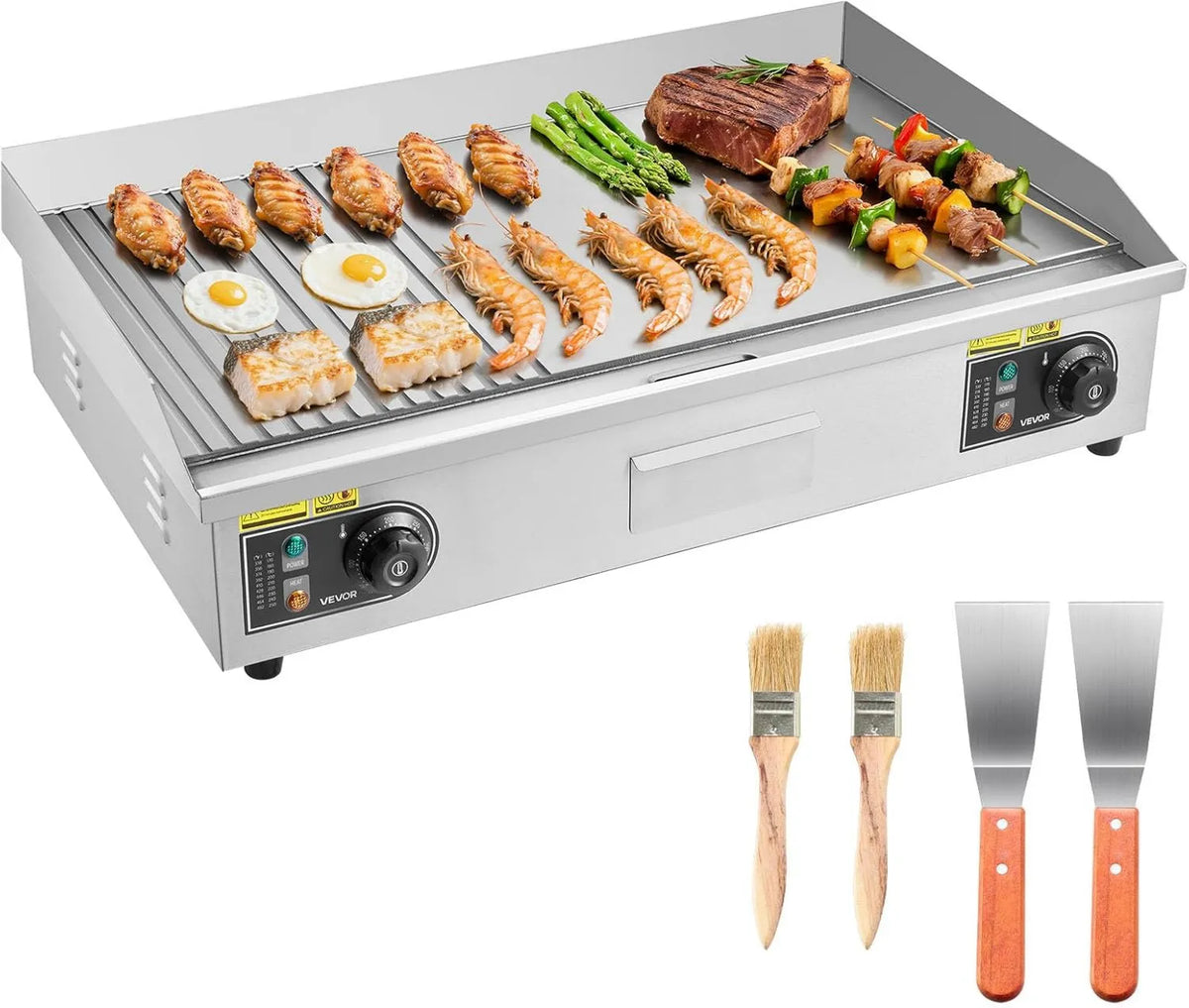 VEVOR, płyta grzewcza, 72, 5x40 cm, 4400 W, 50 do 300°C, do grillowania restauracja Snack- Bar, 2 strefy temperatury, stal nierdzewna