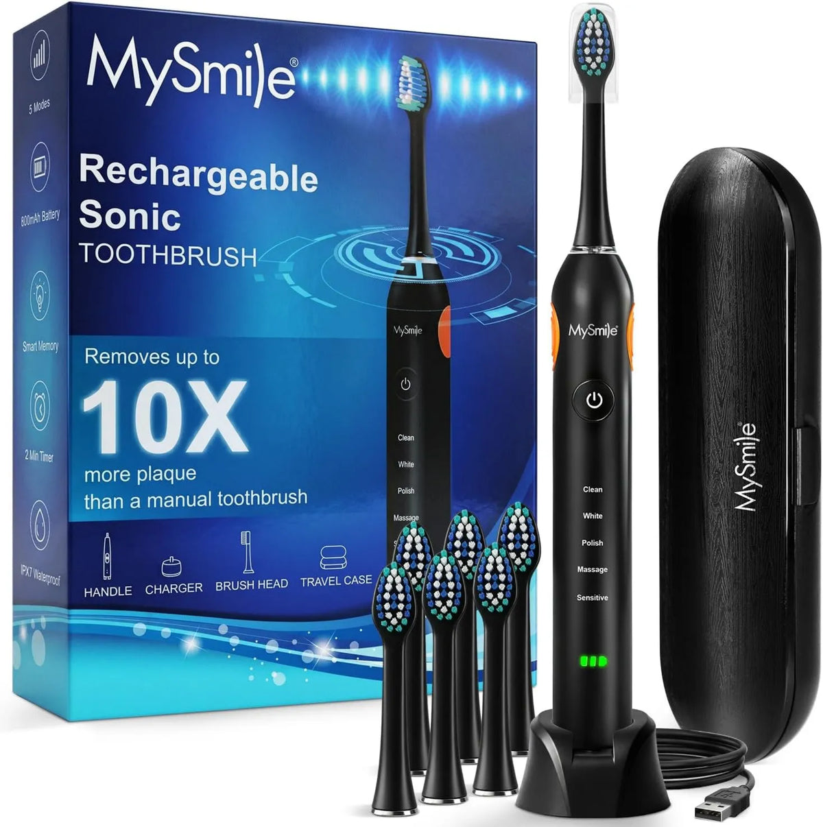 MySmile, UC605 Szczotka, szczoteczka do zębów, Stoper, 5 tryby, Dorośli