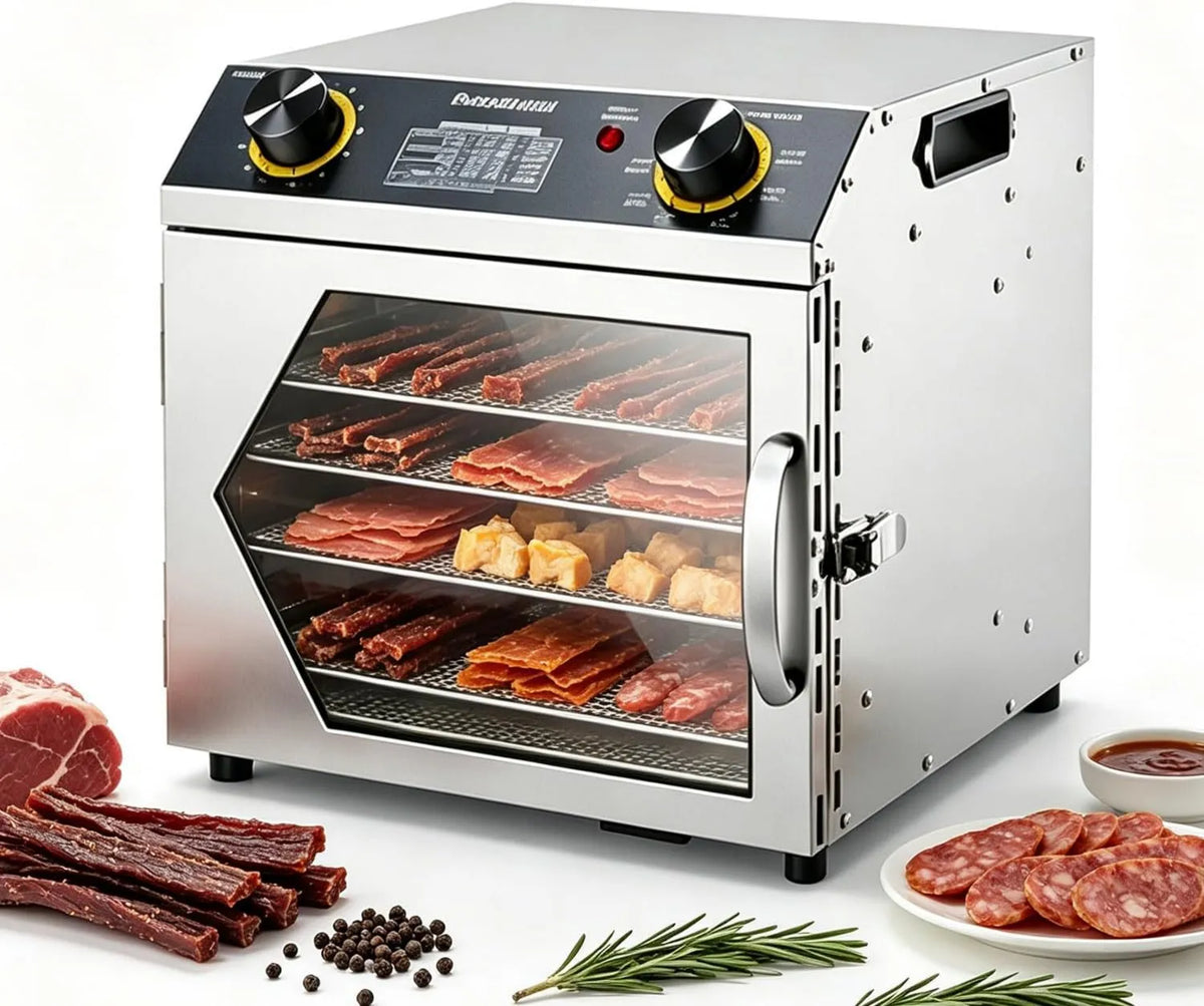 CelyToe suszarka do żywności, 8Warstwy 220 v Odwodnienie żywności, Ochrona przed przegrzewaniem, cyrkulacja powietrza w 360 °, 6 Płyty ze stali nierdzewnej do suszonego mięsa 8Layers-220 v