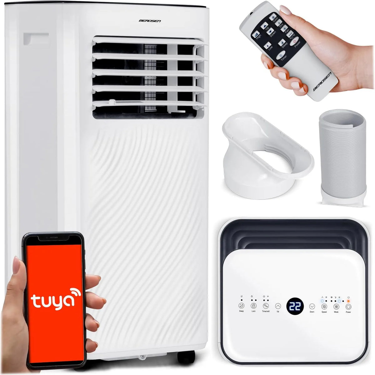 Klimatyzator, 9000 BTU, Berdsen Klimatyzator Przenośny 3w1-9000 BTU, Chłodzenie Osuszanie Wentylacja, Aplikacja Tuya Smart