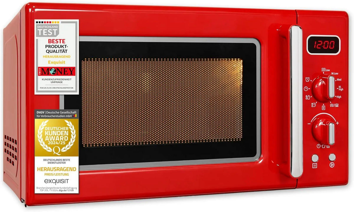 Exquisit RMW720-3GDIG kuchenka mikrofalowa, 700 W, 1000 W, 25,5 cm, timer, funkcja grilla, Retro kuchenka mikrofalowa, talerz obrotowy 25,5 cm