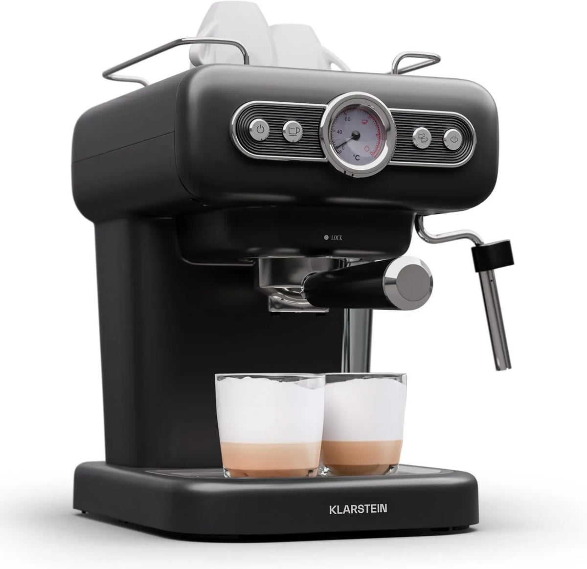 KLARSTEIN, Milk Mosser, 1.2 l, 950 W, Emulgator mleka, Stal nierdzewna, 1.2 l maszyna retro espresso z uchwytem filtrującym