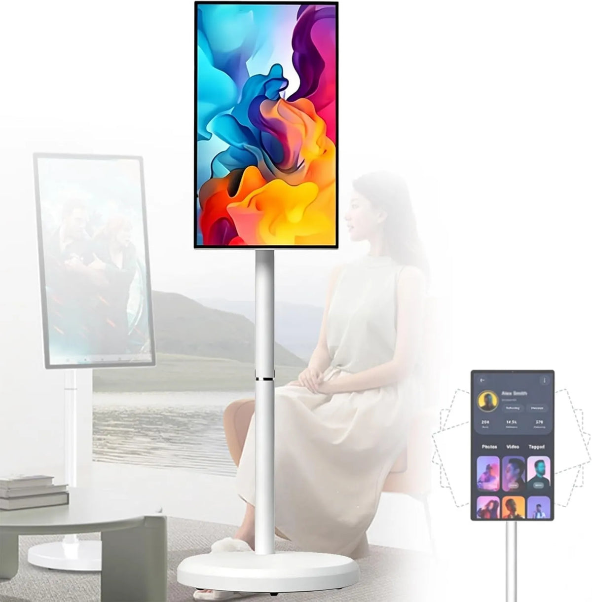 XINGSHANG, Monitor 1080p 24inch, TV Przenośny z TV Tactile 1080p Przenośny inteligentny monitor 24inches, do użytku na zewnątrz, dotykowy, 4GB + 64GB