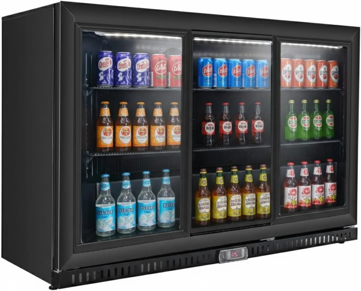 Générique, Produkt 297 l, Tylny pasek generacyjny chłodniczy 3 drzwi przesuwne, Temperatura 0, + 8°C, Stal nierdzewna, Wentylowany system chłodniczy