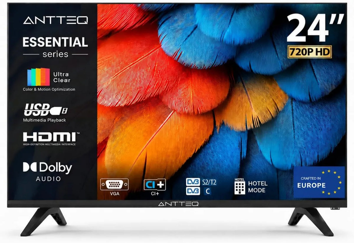 Antteq telewizor, Smart TV, 24 cali, TV, AE24H5- Q1, potrójny tuner DVB- T2, S2, dźwięk Dolby, HDMI, USB, LED, Dolby Audio, VGA, CI +, TV 60 cm, Tryb hotelowy AE24H5-Q1 DVB-T2