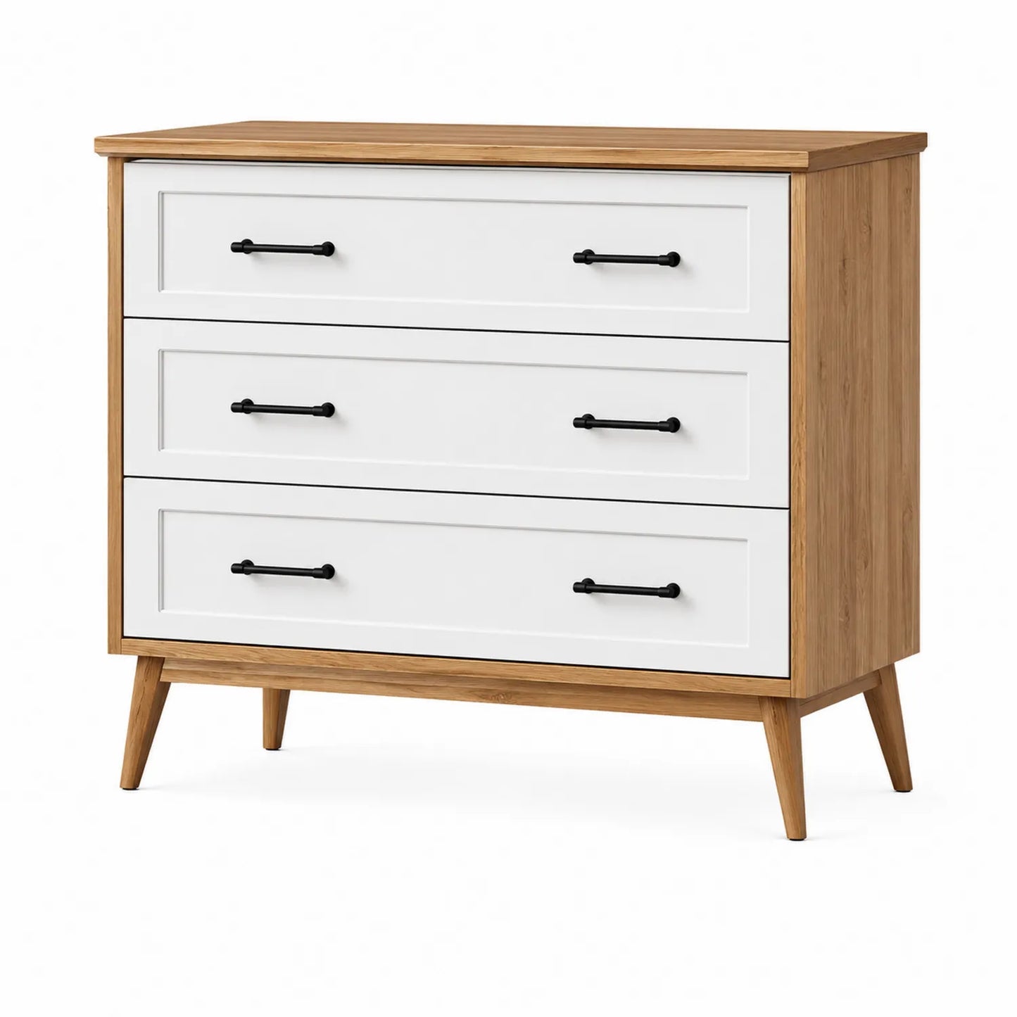 Komoda z szufladami z drewna dębowego i MDF, biały, 90cm