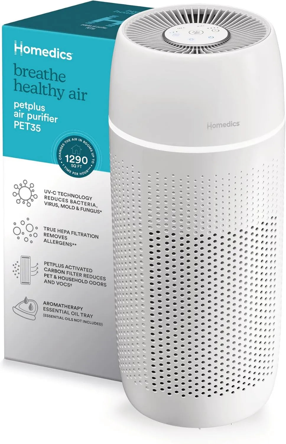 Homedics oczyszczacz powietrza, Oczyszczarka powietrza, filtr HEPA 360 stopni dla 266 stóp kwadratowych