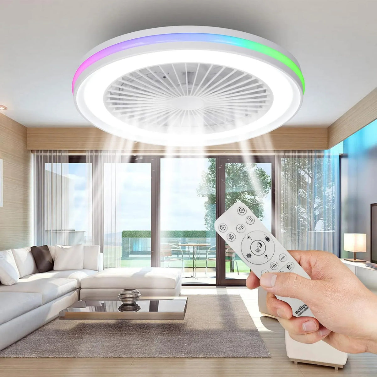 activeallbrite, wentylator RGB 3000K 3000K- 6500K, 47 cm, 40 W, dekoracja salonu, nadaje się do pokoju od 10 do 13 m² 3000K-6500K