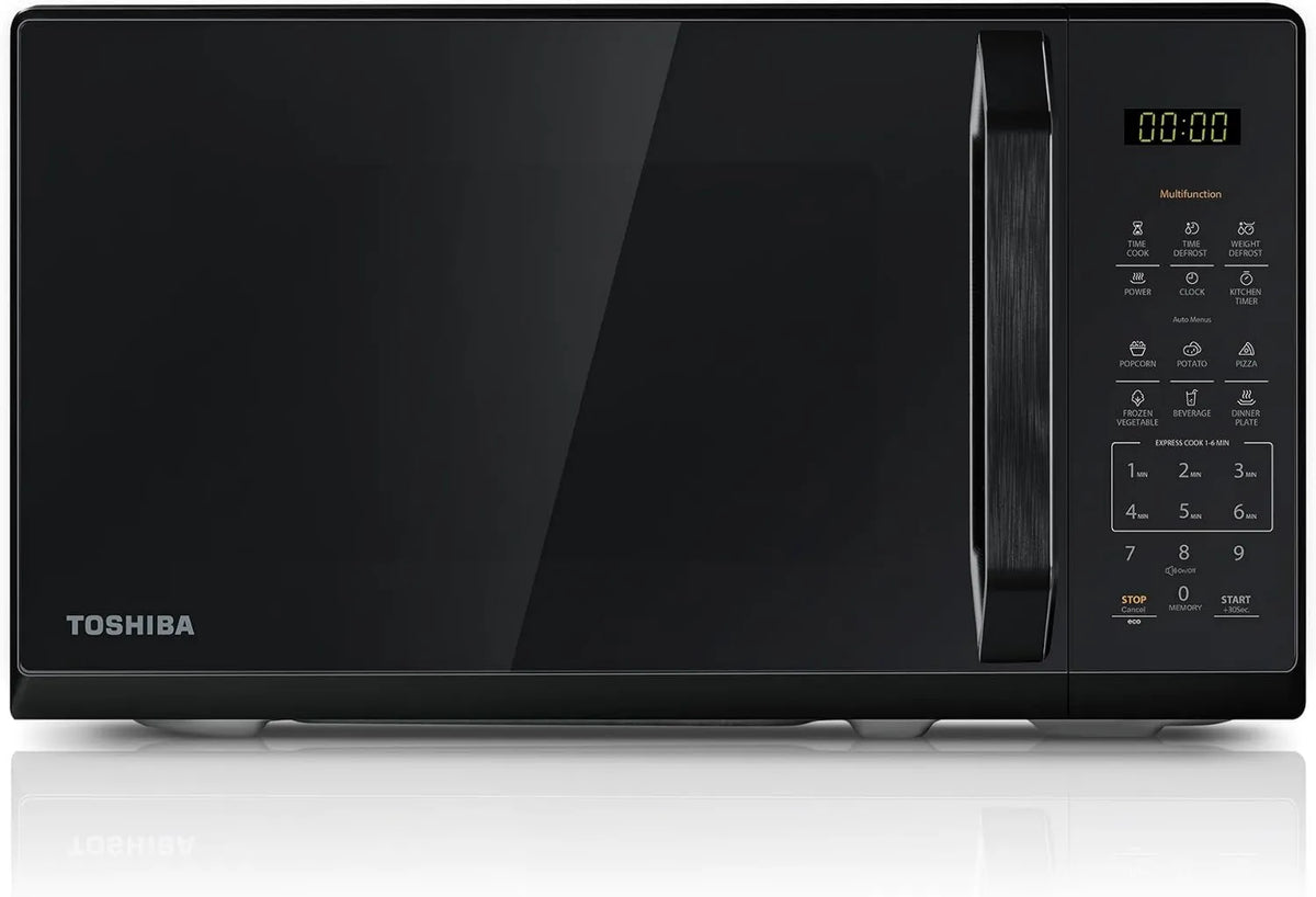 Toshiba kuchenka mikrofalowa, 800 W, praca automatyczna, Kuchenka mikrofalowa w lustrzanej czerni, 6 automatycznych programów
