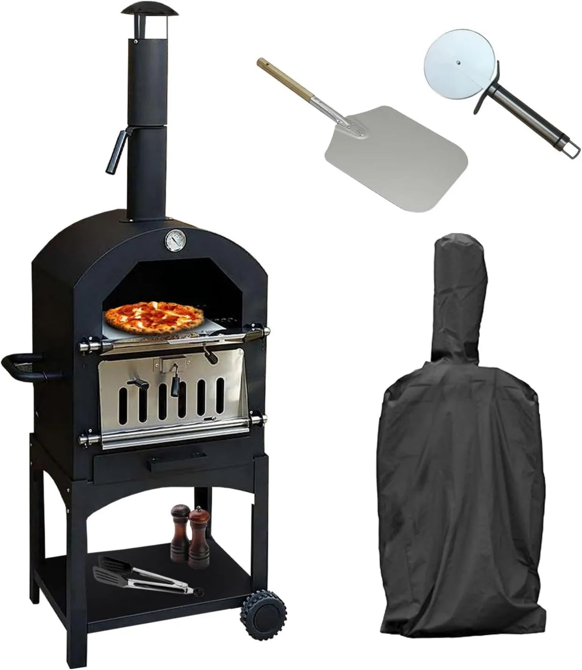 KuKoo, Elektryczny piec do pizzy, 30 cm, plener, grill, czarny, Pizza stone & cover INCLUSIVE