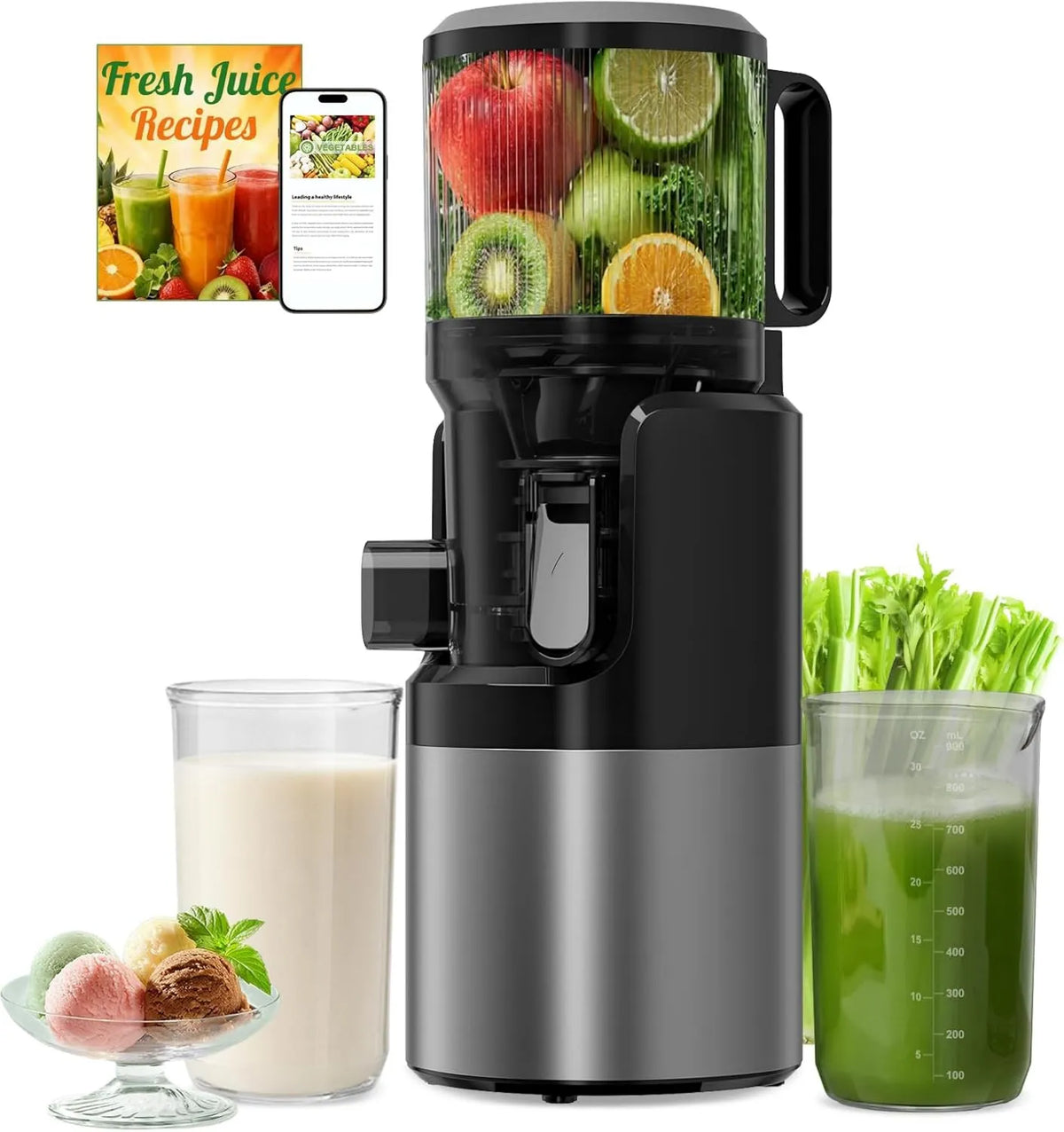 XTKKGFBIR, Zmywarka SJ- 068 3- in-1, 1.8 l, 400 W, XL 152 mm, 400 W Slow Juicer, BPA- free SJ-068 3 w 1