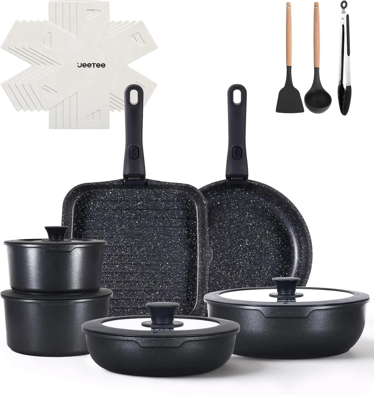 JEETEE, Bateria, bateria patelni i patelni, wyjmowana, 19 sztuk, Kuchnia 19 sztuk Non- stick z Poi