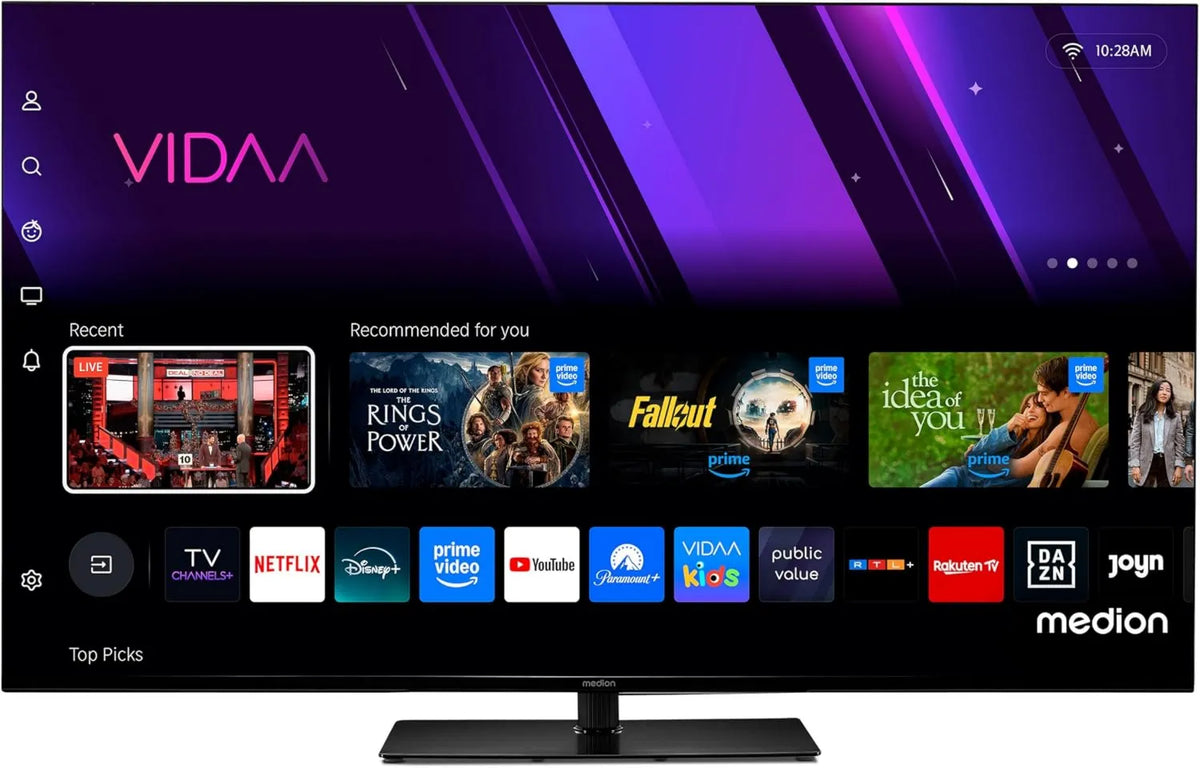 MEDION telewizor, Inteligentny, 55 cali, TV, 4K UHD, HDR, Bluetooth, nagrywanie PVR, MD 855300, 138, Sklep VIDAA, DAZN, 8 cm, Telewizja, Film pierwszy