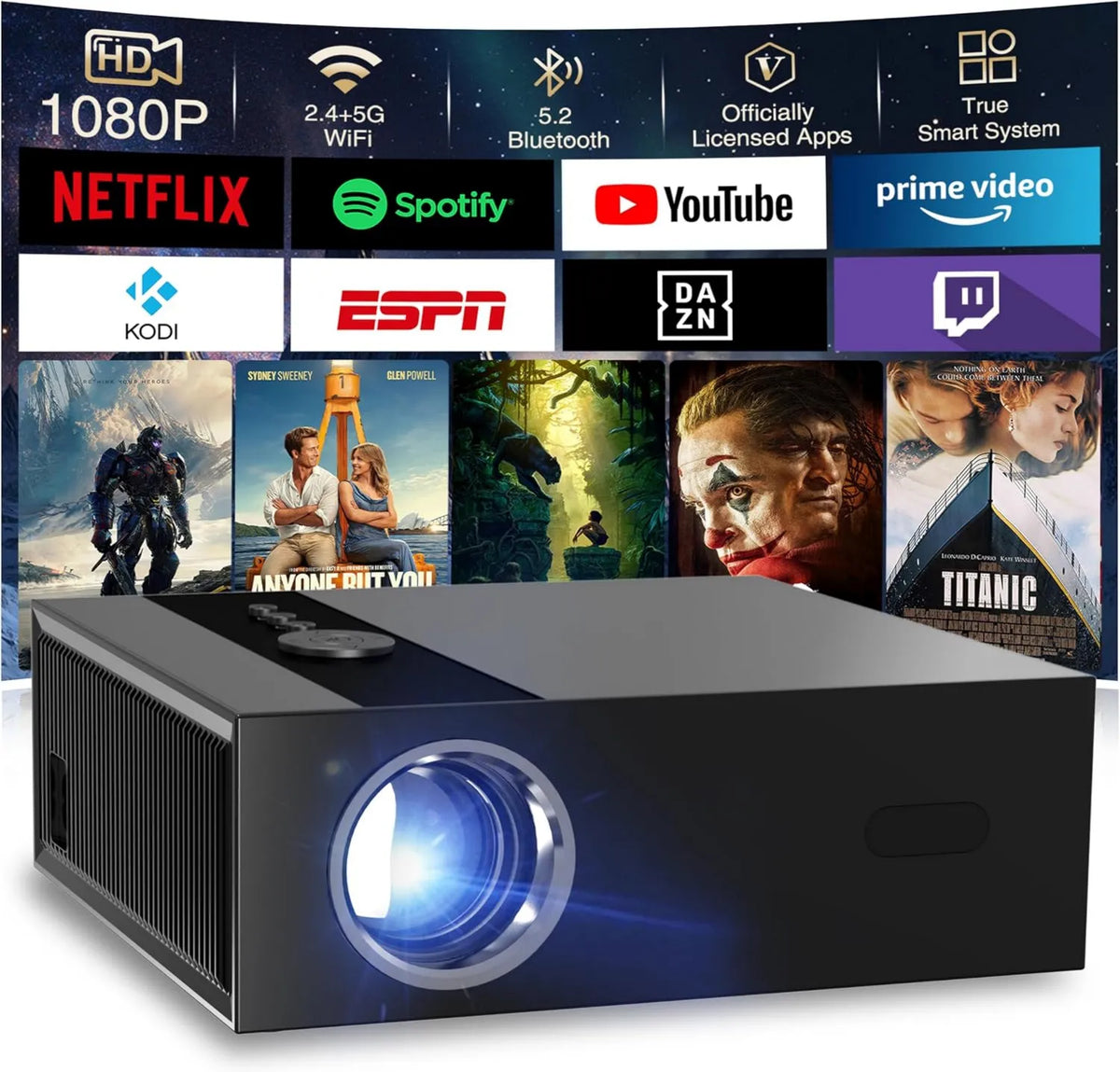 Teuyau projektor, Google 1080P WiFi6 Smart TV, TV, 4K UHD, WiFi, przenośne, Bluetooth, Full HD, 4 kino domowe, sufit, pokój, 4K 8K wideo