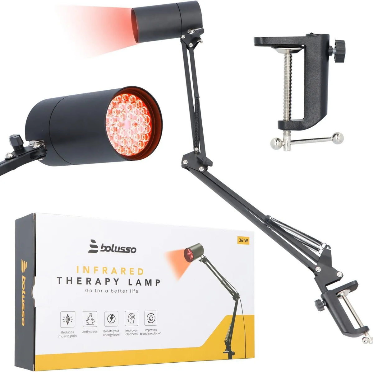 Bolusso, Lampa, 36 W, funkcja ogrzewania, czerwona, na ból mięśni
