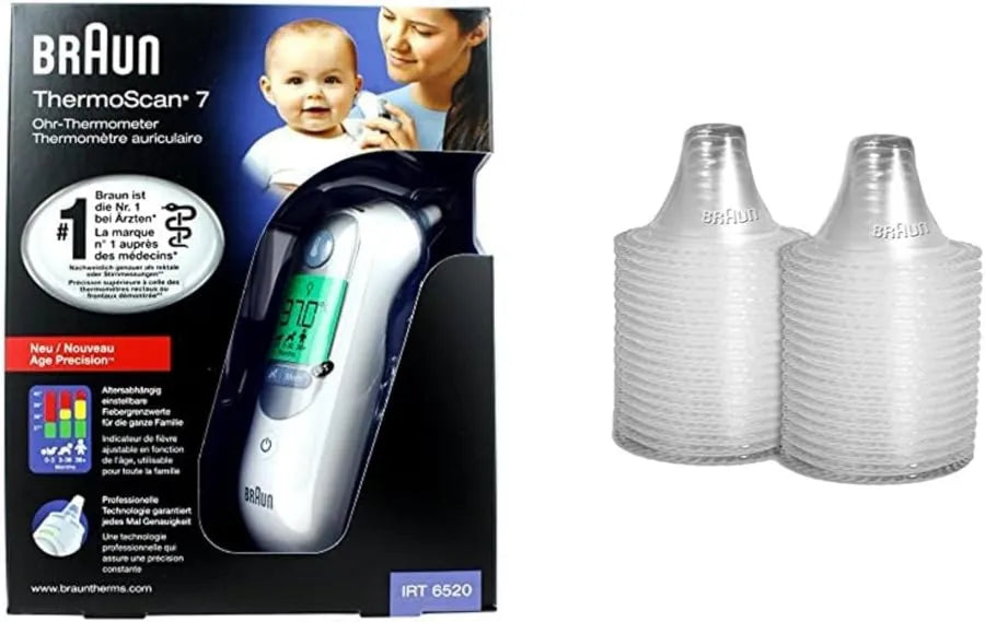 Braun, Termometr ThermoScan7 IRT6520, termometr apróbowy podczerwieni + termometr skrajności LF40 + skrzynka ochronna