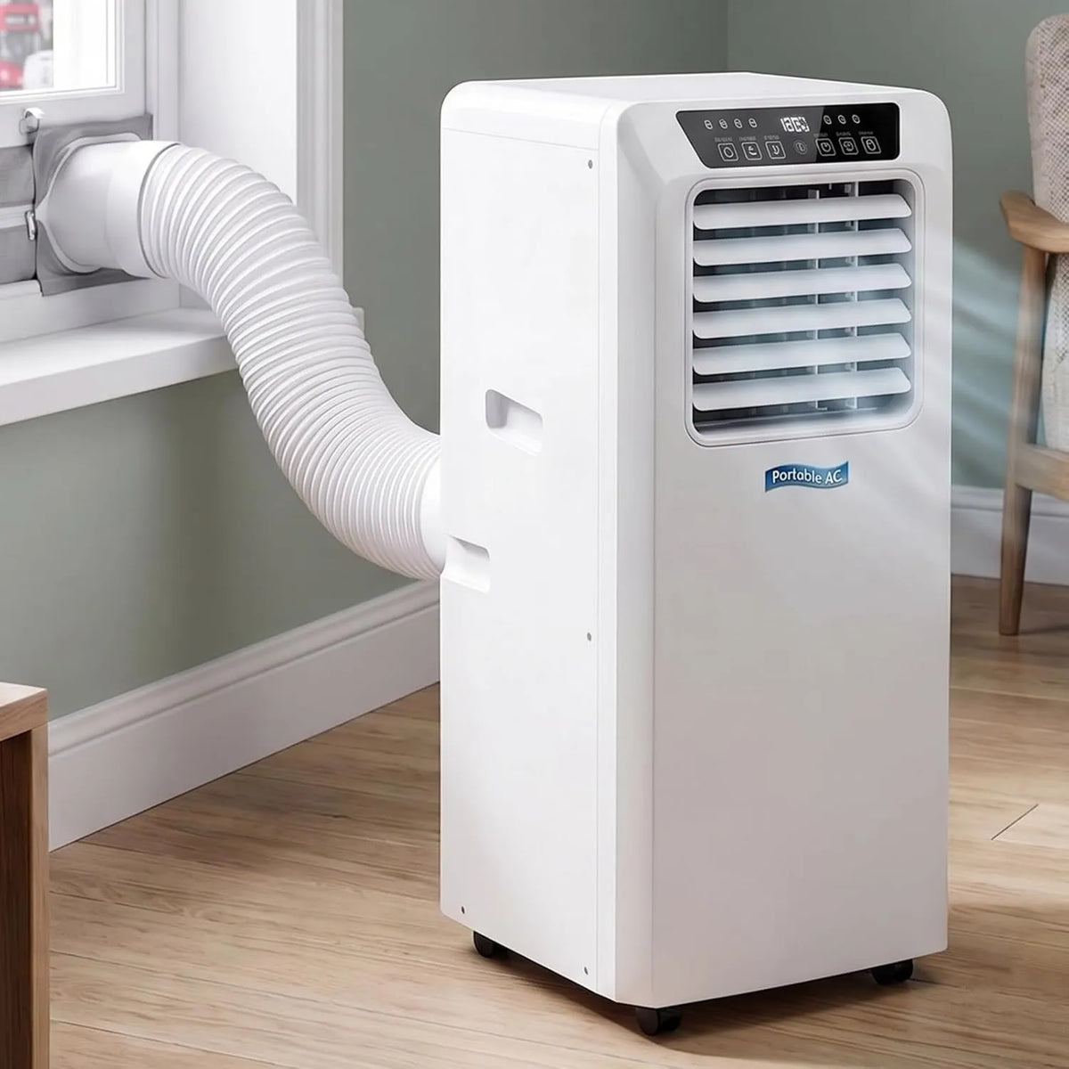 MiyKom klimatyzator przenośny, Zestaw 360 ° Koła, Okno, Urządzenie klimatyzacyjne 7000 BTU LED Polecenie, Ustawienia uśpienia Utrzymują spokój środowiska 50- 55 dB Pokoje