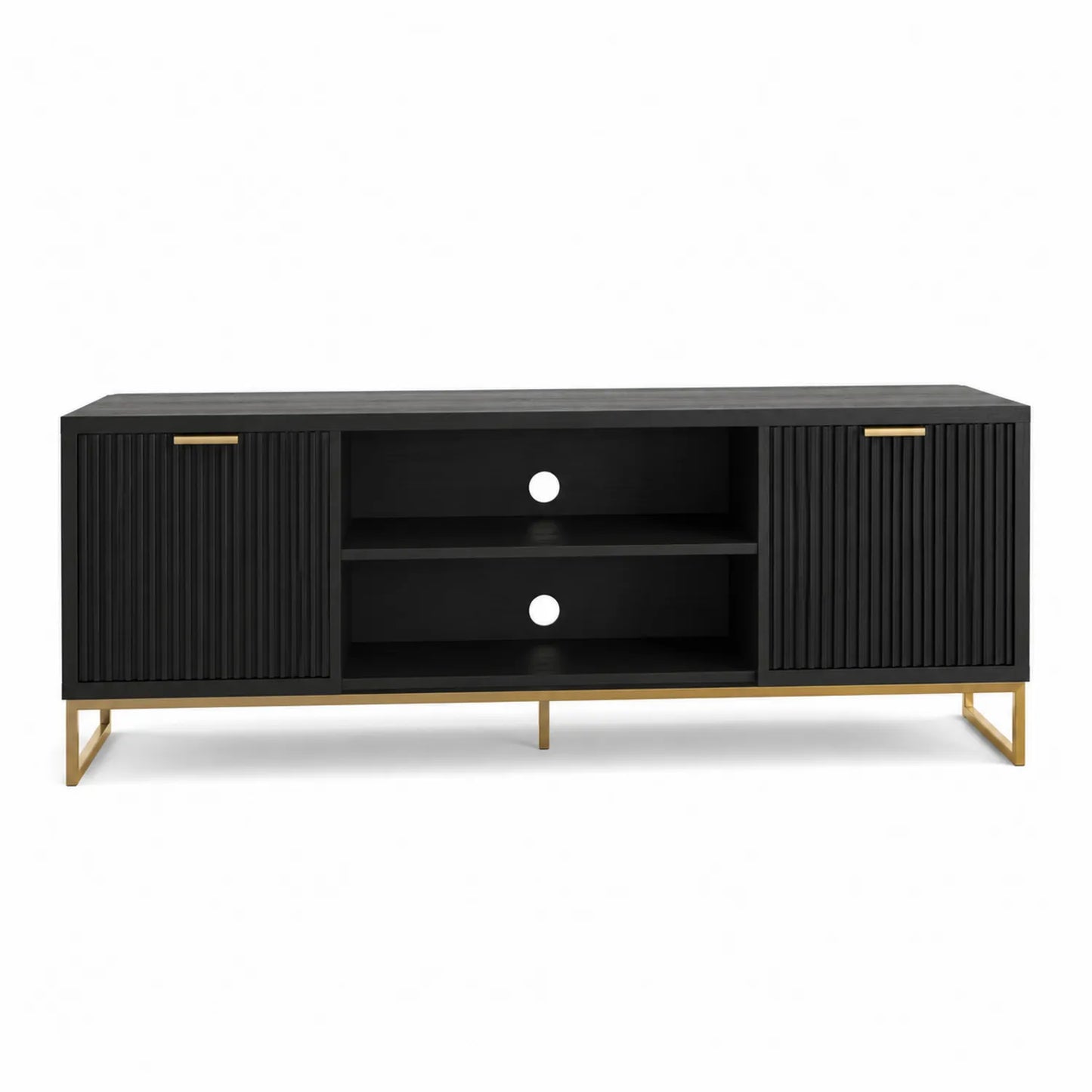 Czarna szafka RTV z MDF i metalem 180cm
