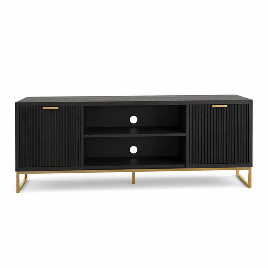 Czarna szafka RTV z MDF i metalem 180cm
