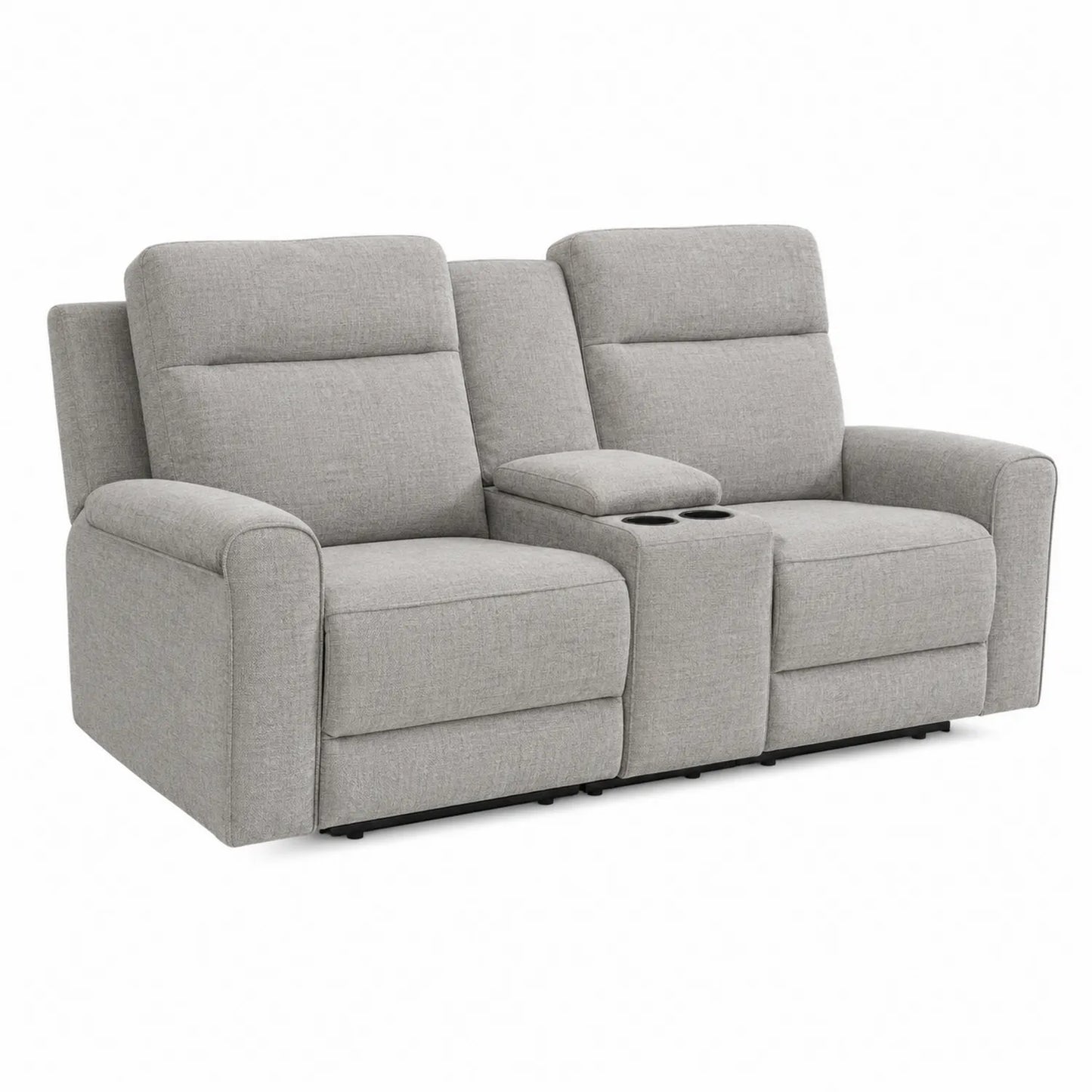 Szara sofa dwuosobowa z funkcją relaksu z poliestrowej tkaniny 200 cm