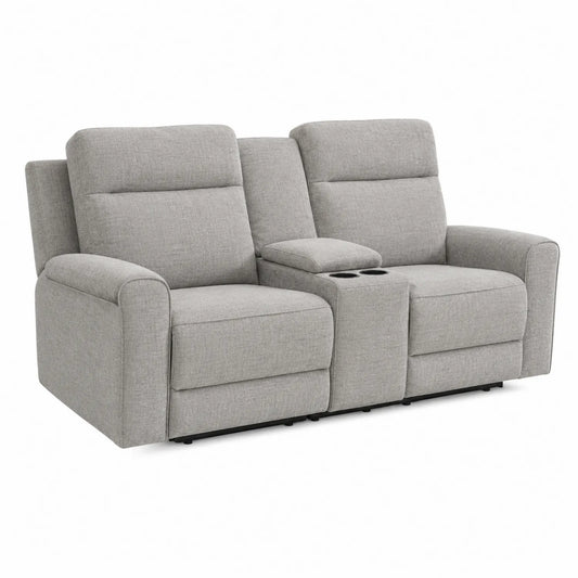 Szara sofa dwuosobowa z funkcją relaksu z poliestrowej tkaniny 200 cm