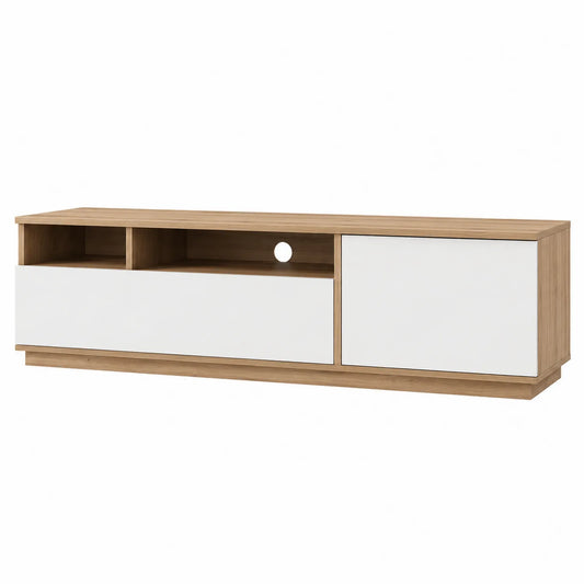 Drewniana szafka RTV z białymi frontami 120x40x35 cm