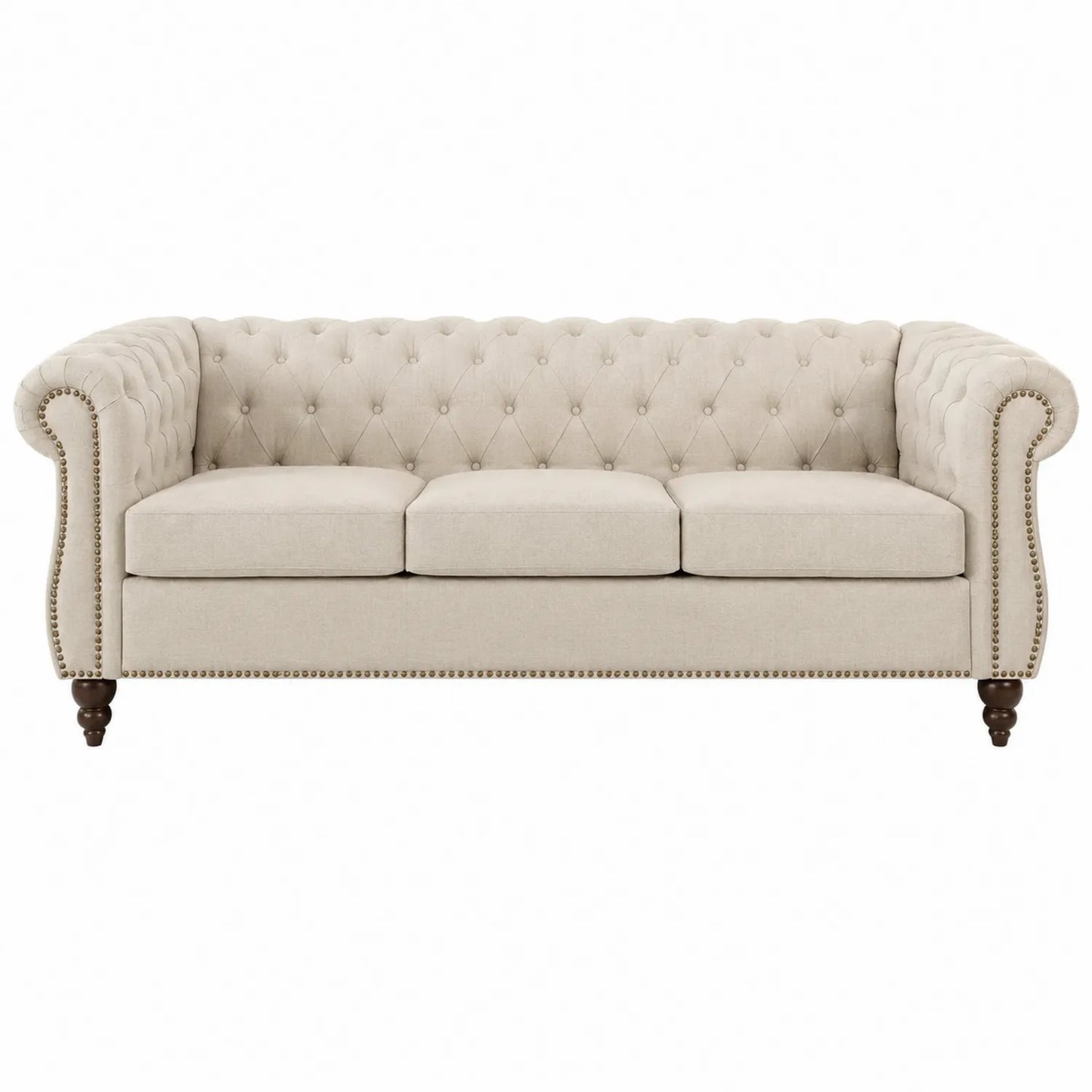 Sofa Chesterfield tkanina beżowy 210x85x75 cm