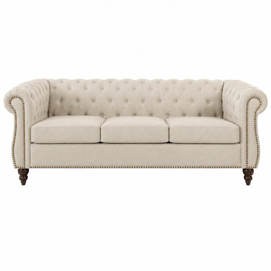 Sofa Chesterfield tkanina beżowy 210x85x75 cm