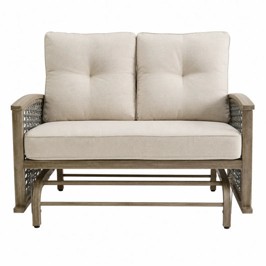 Dwuosobowa Sofa Ogrodowa Akacjowa z Rattanem Beżowa 130x75x88 cm