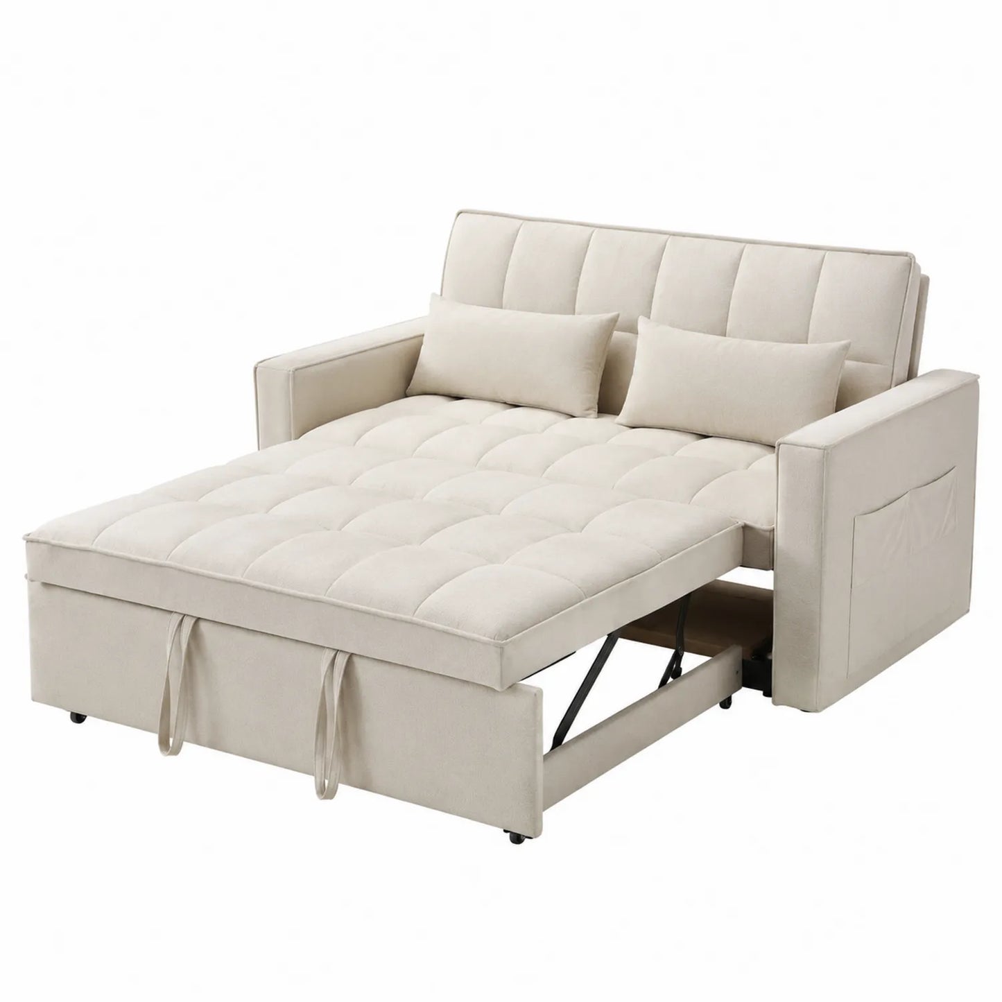 Sofa rozkładana z tkaniny lnianej, Beżowa, 200x150x90 cm