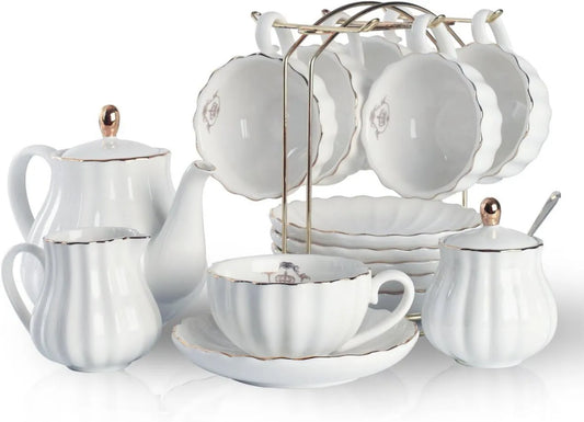 Sweejar Home, Sweejar Strona główna Porcelana Tea Service z filiżankami i sosem Royal Family Pattern 225 ml biały