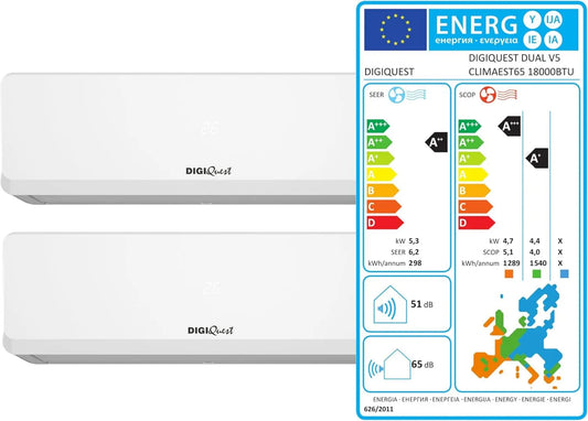 DIGIQUEST klimatyzator split, Elektryczny grzejnik R32 CLIMA00066, klasa energetyczna D, WiFi, efekt 3D, Inwerter, 2 SCOP 5, 1 CLIMA00066, A + + + Ogrzewanie I Czuję 3D przepływ powietrza