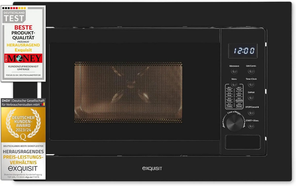 Exquisit kuchenka mikrofalowa, 800 W, 1000 W, 27 cm, praca automatyczna, funkcja grilla, Kuchenka mikrofalowa do zabudowy 20 l, 800 W z grillem 1000 W