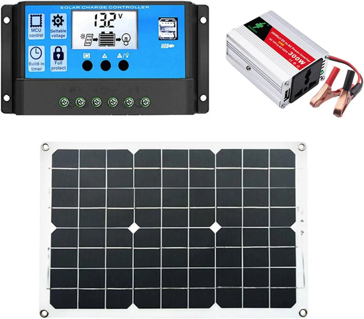 Laptop, 300 W, 220 V, Elektrownia z panelem słonecznym, generator solarny 300 W z gniazdami 220 V AC, kontroler ładowania słonecznego 30 A