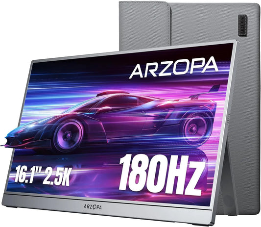 ARZOPA monitor komputerowy, Monitor PS5 Z3FC, 16, 1 cali, 2560 × 1440, 180 Hz, konfiguracja gier, przenośne, HDR, ekran PC, szary, kompatybilny PS5, 1 '2, Mince design