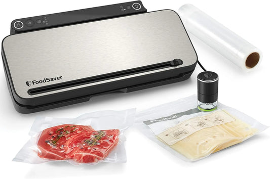 FoodSaver pakowarka próżniowa, Akcesoria do VS3190X, 4 worki próżniowe i 4 torby z zamkiem błyskawicznym, 1 rolka