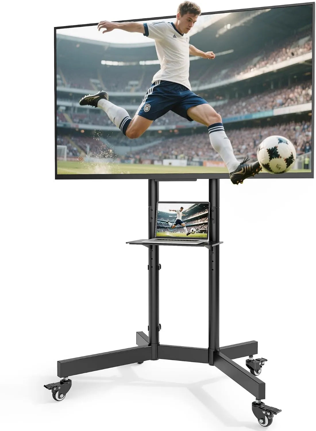 ECOTINY, Szafa TV, 86 cali, 600x400 mm, koła jezdne, 90 kg pojemności, półka PC, Regulowana wysokość, Kółka zamykane