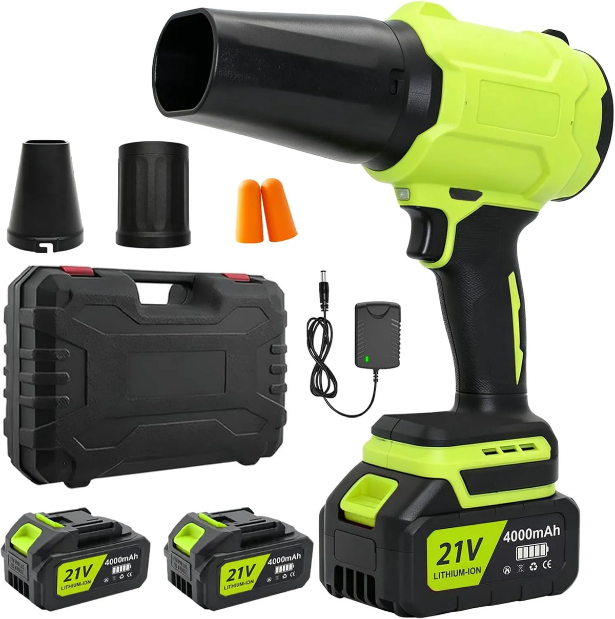 Rouzin, Suszarka, dmuchawa turbo z 2 bateriami 4000 mAh, 40.000 obr. / min, 2 przedłużacze, dmuchawa do liści bezprzewodowych, idealna do ogrodu