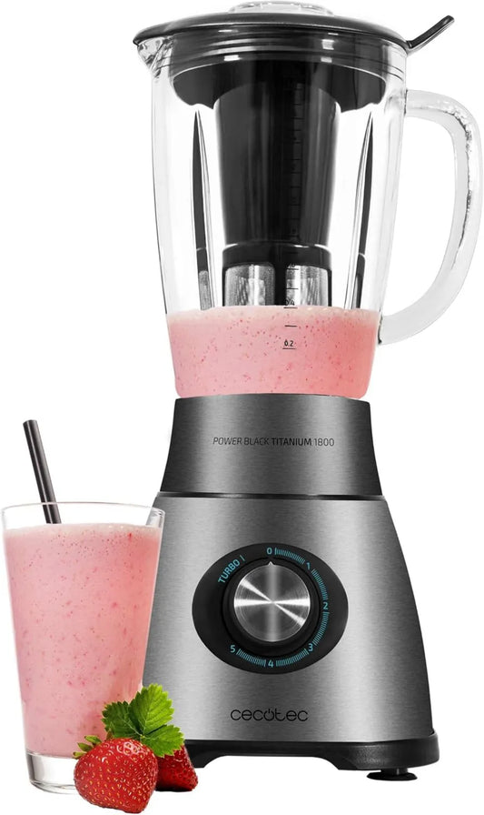 Cecotec blender kielichowy, 2500MAX Blender, 1, 8 l, 2500 W, czarny, 33500 obr./min, 6 tytanowych łopatek, Termooporny Carafe 1, 5 Prędkość