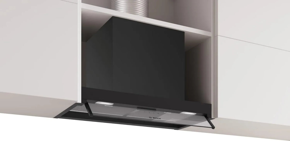 Bosch okap kuchenny, DBB65CC60 Okap próżniowy, 60 cm, czarny, Seria 4, Seria 4 - Zintegrowana obudowa konstrukcyjna - 60 cm - Przezroczyste szkło - Matt czarny - DBB65CC60