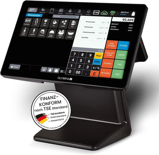 OLYMPIA, ekran dotykowy z Androidem 11 i USB- TSE, Kasjer system do cateringu i sprzedaży detalicznej, rejestr gotówki z wyświetlaniem klienta