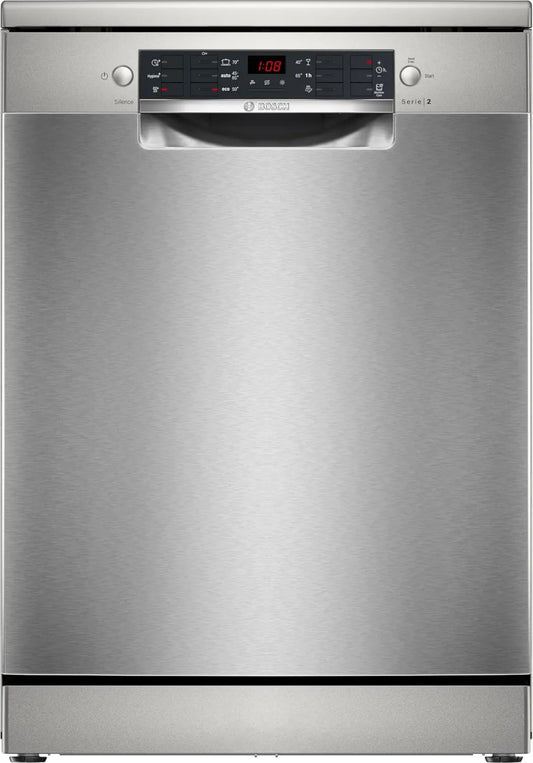Bosch zmywarka, SMS26AI01F, 60 cm, aquaStop, stal nierdzewna, Kosz górny regulowany na 3 wysokości, 40°C Program szklany, Seria 2, Wyświetlacz