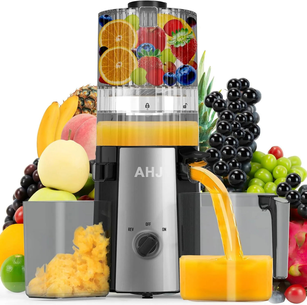 AHJ, Wyciąg z soku, cichy, bez BPA-, prasy cytrusowej i ekstraktor, Wyciąg Slow Juice 135 mm